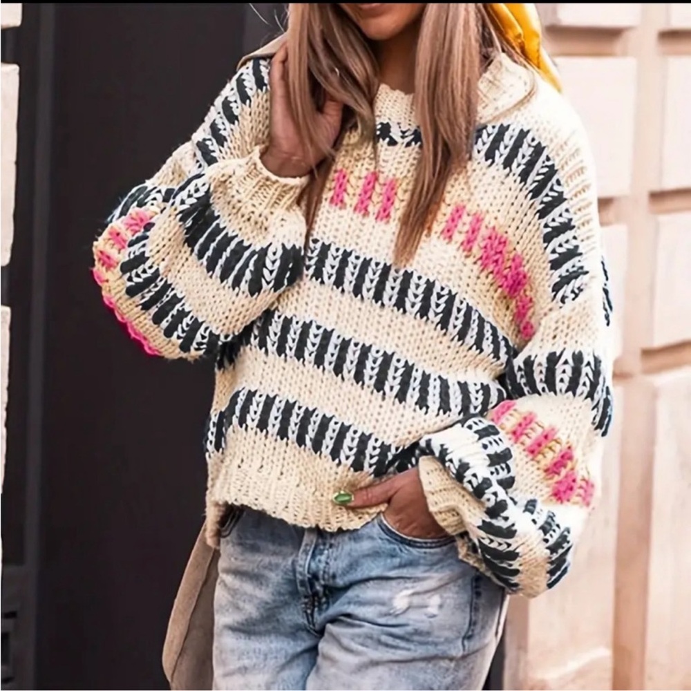 Striped Multicolor Large Stitch Knit Sweater